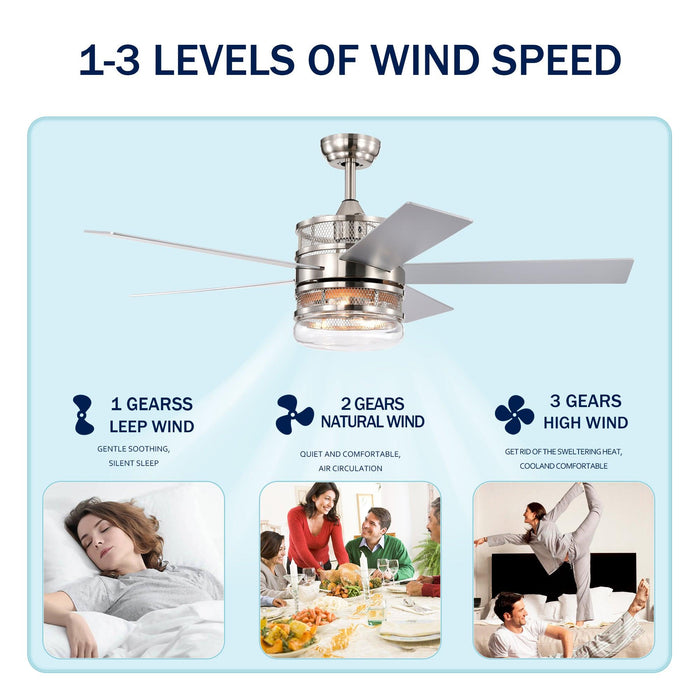 52-inch 5-blade Plywood Blades Ceiling Fan ,Dual Lamp Shade Ceiling Fan with Remote Control (Optional Remote) - Satin Nickel - DTYStore