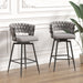 28' Bar Chair Linen Woven Bar Stool Set of 2,Black legs Barstools No Adjustable Kitchen Island Chairs,360 Swivel Bar Stools Upholstered Bar Chair Counter Stool Arm Chairs with Back Footrest (Grey) - DTYStore