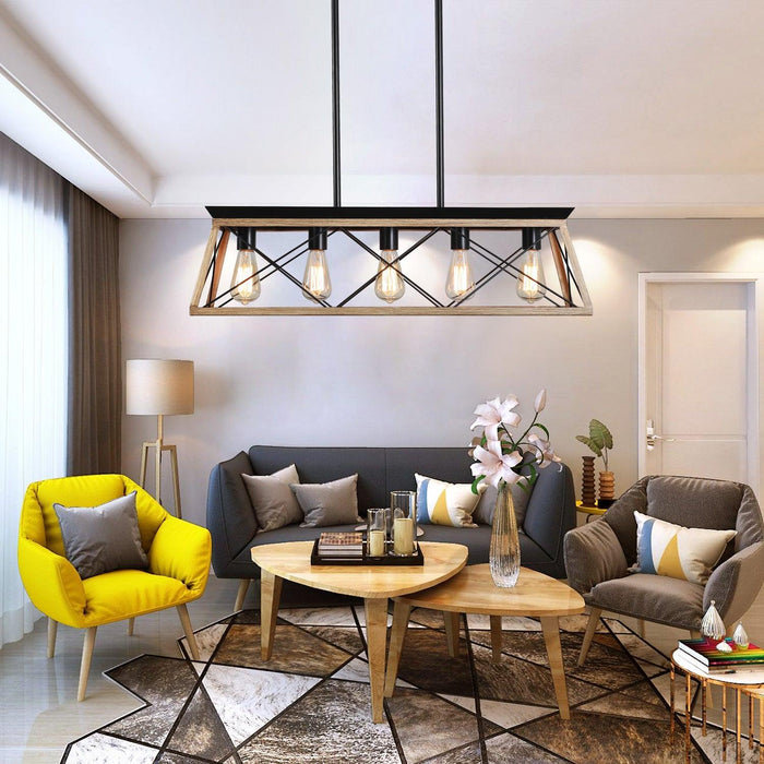 5-Light Farmhouse Chandeliers For Dining Room Oak(No Bulbs) - DTYStore