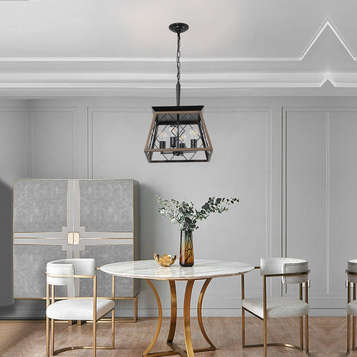 4-Light Farmhouse Chandelier Vintage Antique Chandeliers Light Fixture For Kitchen Dining Room Living Room Walnut (No bulbs)