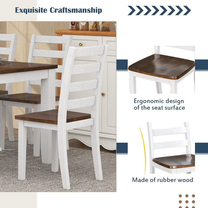 Rustic Style 6-Piece Dining Room Table Set with 4 Ergonomic Designed Chairs & a Bench (Walnut + Cottage White) - DTYStore