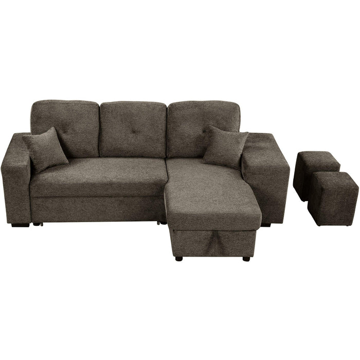 Reversible Sleeper Sectional Sofa Bed with Side Shelf and 2 Stools,Pull-Out L-Shaped Sofa Bed,Corner Sofa-Bed with Storage Chaise Left/Right Hande for Living Room,Knox Charcoal - DTYStore