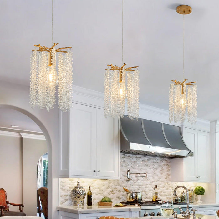 Luxury 3-Pack Crystal Pendant Lights, Elegant Golden Finish Chandelier with Waterfall Bead Design (No Bulbs) - DTYStore