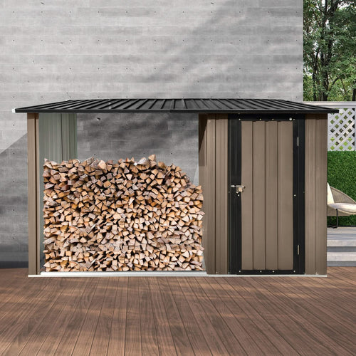 Outdoor Metal Firewood Rack and Storage Shed, Brown and Black,Two-in-one function - Image 1