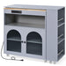 Rolling Kitchen Island With Extended Table, Kitchen Island on Wheels with LED Lights,Power Outlets and 2 Fluted Glass Doors, Kitchen Island with a Storage Compartment and Side 3 Open Shelves, Grey - DTYStore