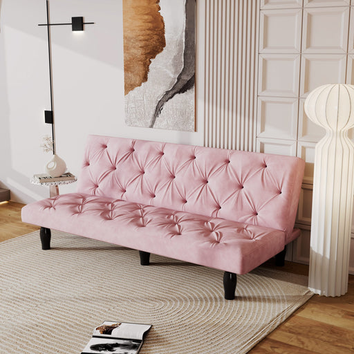 Sofa to Sofa Bed Transformation: 66' Pink Velvet Sofa Bed, Ideal for Family Living Rooms, Apartments & Bedrooms