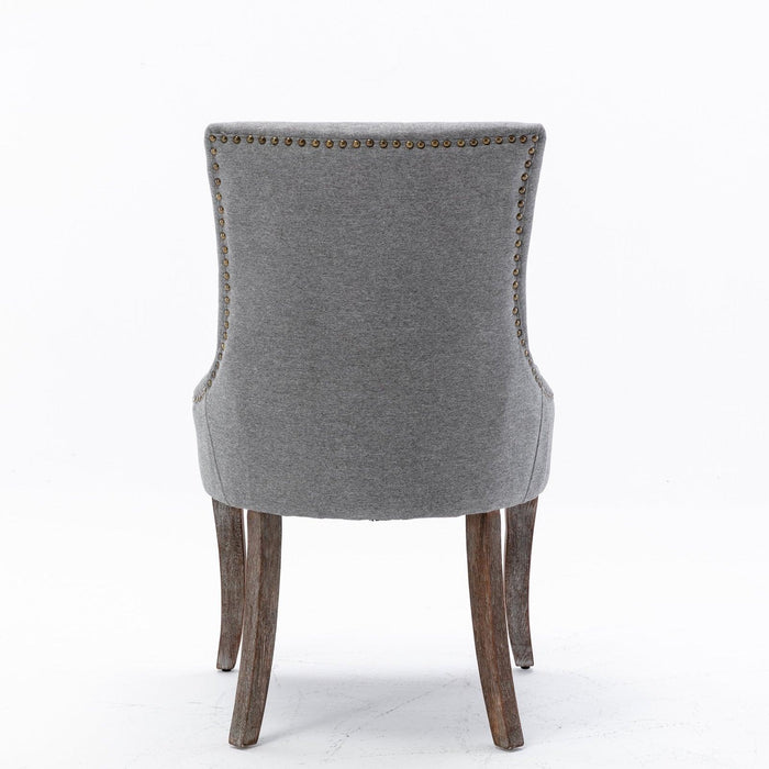 Furniture,Ultra Side Dining Chairï¼ŒThickened fabric chairs with neutrally toned solid wood legsï¼Œ Bronze nail headï¼ŒSet of 2ï¼ŒGray - DTYStore
