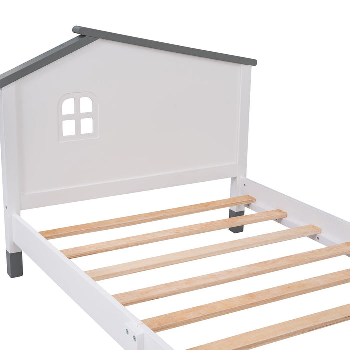Twin Size Wood Platform Bed with House-shaped Headboard - DTYStore
