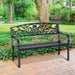 Outsunny 50' Outdoor Bench, Metal Garden Bench with Floral Pattern Backrest, Porch Bench with Slatted Seat for Park, Yard, Lawn, Black - DTYStore