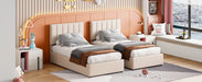 King Size Upholstered Platform Bed with a Hydraulic Storage System, Beige - DTYStore