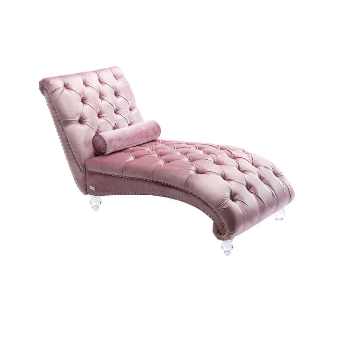 COOMORE Velvet Chaise Lounge Indoor,Button-Tufted Upholstered Chaise Lounge Chair with Pillow for Bedroom Living Room Office (Pink Velvet) - DTYStore