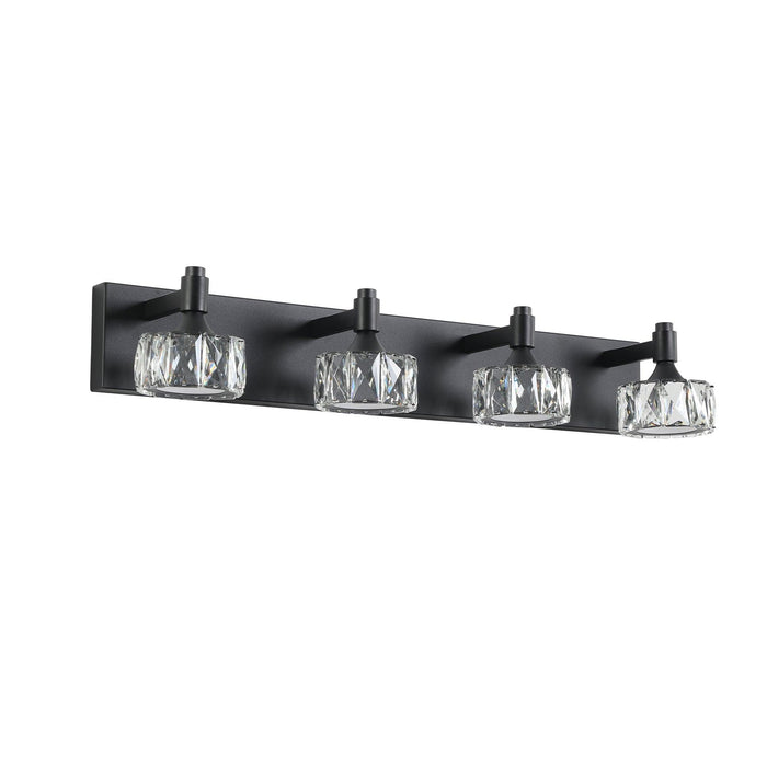 Modern 4-Light Matte Black LED Vanity Light Fixture with Crystal Glass Shades, Bathroom Wall Sconce for Elegant and Contemporary Home Decor - DTYStore