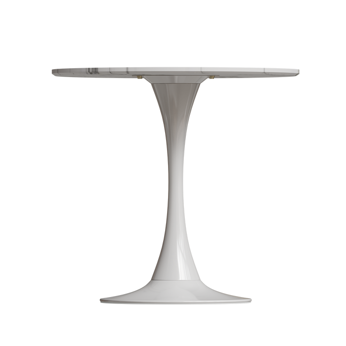 31.4 "round dining table, medieval white marble patterned tulip dining table, 2-3 person metal base dining table, easy to assemble casual coffee table, office desk