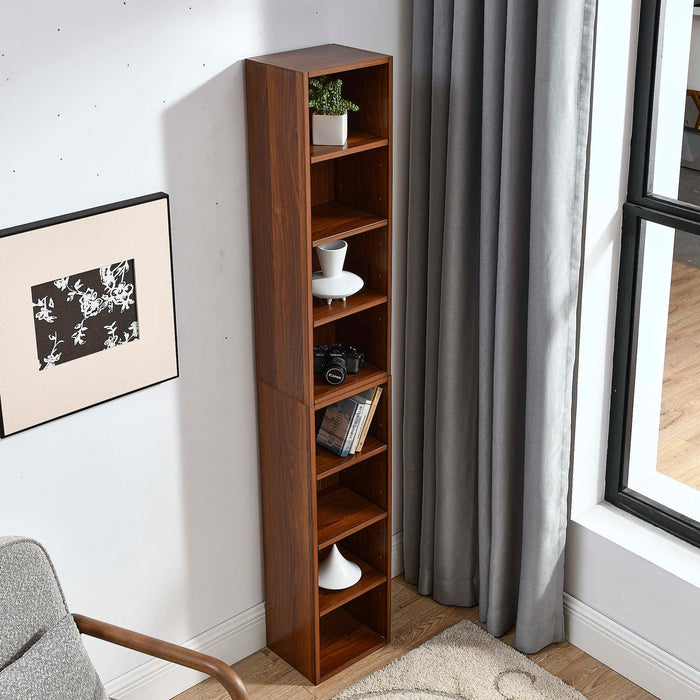 8-Tier Media Tower Rack, CD DVD Slim Storage Cabinet with Adjustable Shelves, Tall Narrow Bookcase Display Bookshelf for Home Office,Multi-functional double-decker bookcase - DTYStore