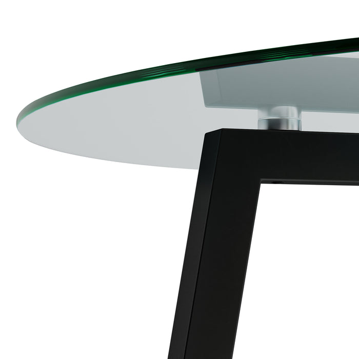 Modern simple table with a glass round table and four chairs. Transparent tempered glass countertop, black metal legs, suitable for kitchen living room dining room (set of 5)