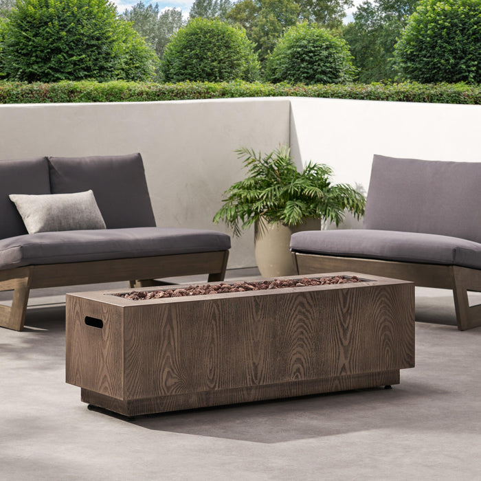 48" Outdoor 50,000 BTU Rectangular Iron Propane Fire Pit, Brown Wood Pattern (Tank Cover not Included) - DTYStore