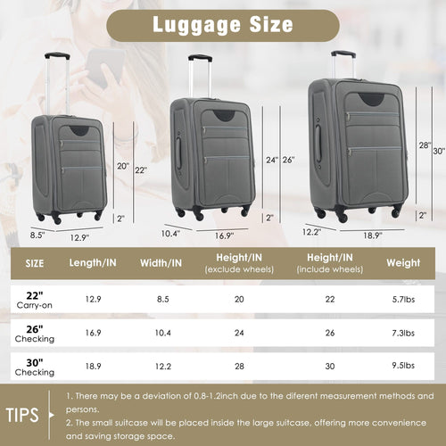 Softside Luggage Expandable 3 Piece Set Suitcase with Duffel Bag Upright Spinner Softshell Lightweight Luggage Travel Set - Image 42