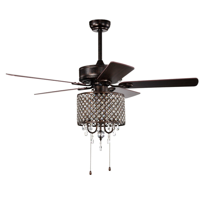 52'' Classical Crystal Ceiling Fan Lamp,3 Speed , 5 Reversible Blades for Living Room, Dining Room, Bedroom, Family Room, Rustic bronze ,3PCS*E12 (NO Include Bulb Hand Pull Chain) - DTYStore