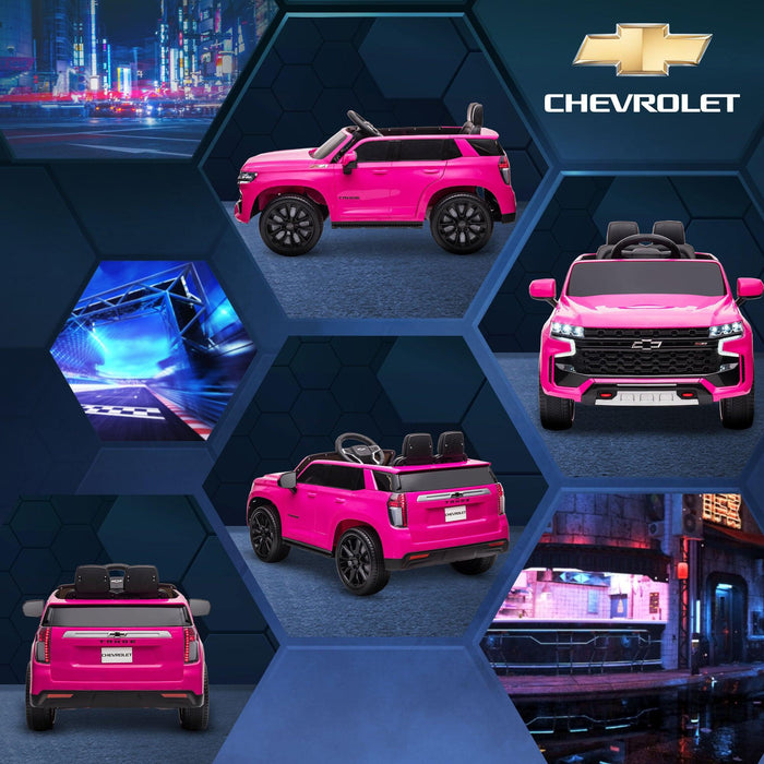 Chevrolet TAHOE Licensed Kids Ride on Car, 12V Battery Powered Kids Electric Car with Remote Control, Music, Lights, Horn, Suspension for 3-6 Years Old, Pink