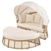 GO Outdoor Patio Rattan Round Daybed with Retractable Canopy, Wicker Furniture Round Poolside Sofa Sunbed with Removable Cushions, Backyard, Porch, Beige - DTYStore