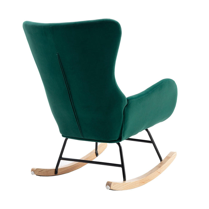 Velvet Fabric Padded Seat Rocking Chair with High Backrest and Armrests