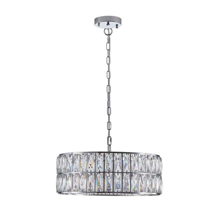 Modern Crystal Drum Chandelier, 6-Light Pendant Lighting Fixture with Silver Metal Frame for Living Room, Dining Room, and Bedroom (Bulbs Not Included) - DTYStore