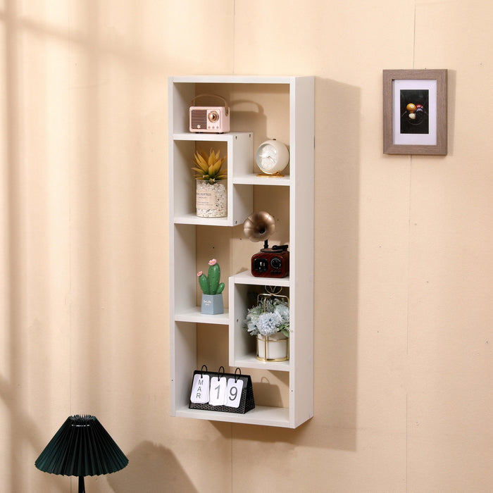 Bookshelf, Freestanding Wood Open Bookcase with 5 Cubes, with 2 keyhole hangers, Home Office DÃƒÂ©cor Rectangular Storage Shelf Display Rack for Study Living Room White - DTYStore
