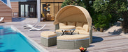 Patio Furniture Round Outdoor Sectional Sofa Set Rattan Daybed Two-Tone Weave Sunbed with Retractable Canopy, Separate Seating and Removable Cushion, Light Coffee - DTYStore