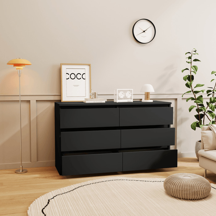 Black Large 6 drawers chest of drawer dressers table - DTYStore