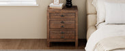 Rustic Farmhouse Style Three-Drawer Solid Pine Wood Nightstand with Cup Pulls and Integrated Charge Station - DTYStore