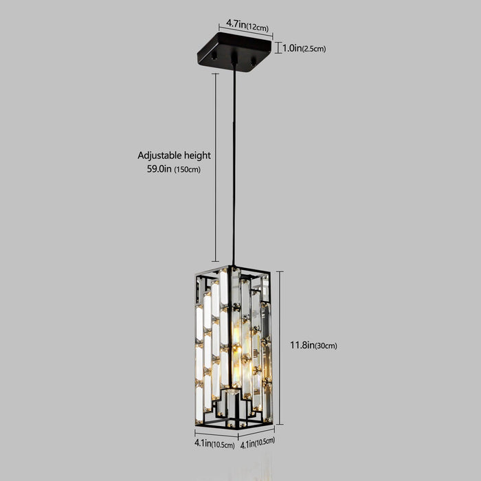 Modern Crystal Pendant Light - 3 Pack, Adjustable Hanging Ceiling Lamp with Crystal Prism Design for Dining Room, Kitchen Island, and Living Room -Black Finish