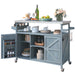 Outdoor Kitchen Island, Rolling Bar Cart & Storage Cabinet, Farmhouse Solid Wood Outdoor Grill Table with Stainless Steel Top, Spice Rack , Towel Rack for Kitchen & BBQ , Grey Blue - DTYStore