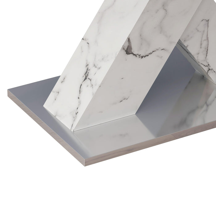 Modern Square Dining Table,Stretchable,Printed Black Marble Table Top+MDF White X-Shape Table Leg with Metal Base - DTYStore