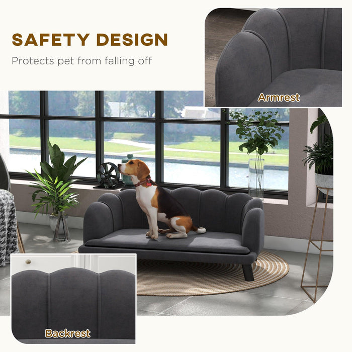 Velvet Large Dog Couch with Foam Cushioning, Soft and Cute Dog Bed with Pearl Design, Dog Sofa for Big and Medium Dogs, Charcoal Gray - DTYStore