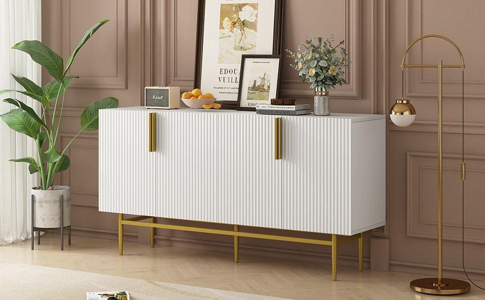 Modern Elegant 4-door Sideboard Gold Metal Handle Buffet Cabinet for Dining Room, Living Room, Bedroom, Hallway - DTYStore