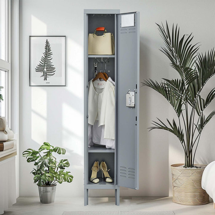 1 Door 66"H Metal Lockers With Lock for Employees,Storage Locker Cabinet for Home Gym Office School Garage,Gray - DTYStore