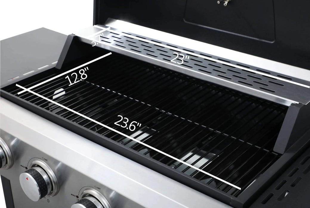 4-Burner Propane Gas BBQ Grill, 34200BTU Output With Wire Enamel Cooking Grids For Outdoor Barbecue, Foldable Side Table, Hanging Basket, Stainless Steel Default -DTYStore