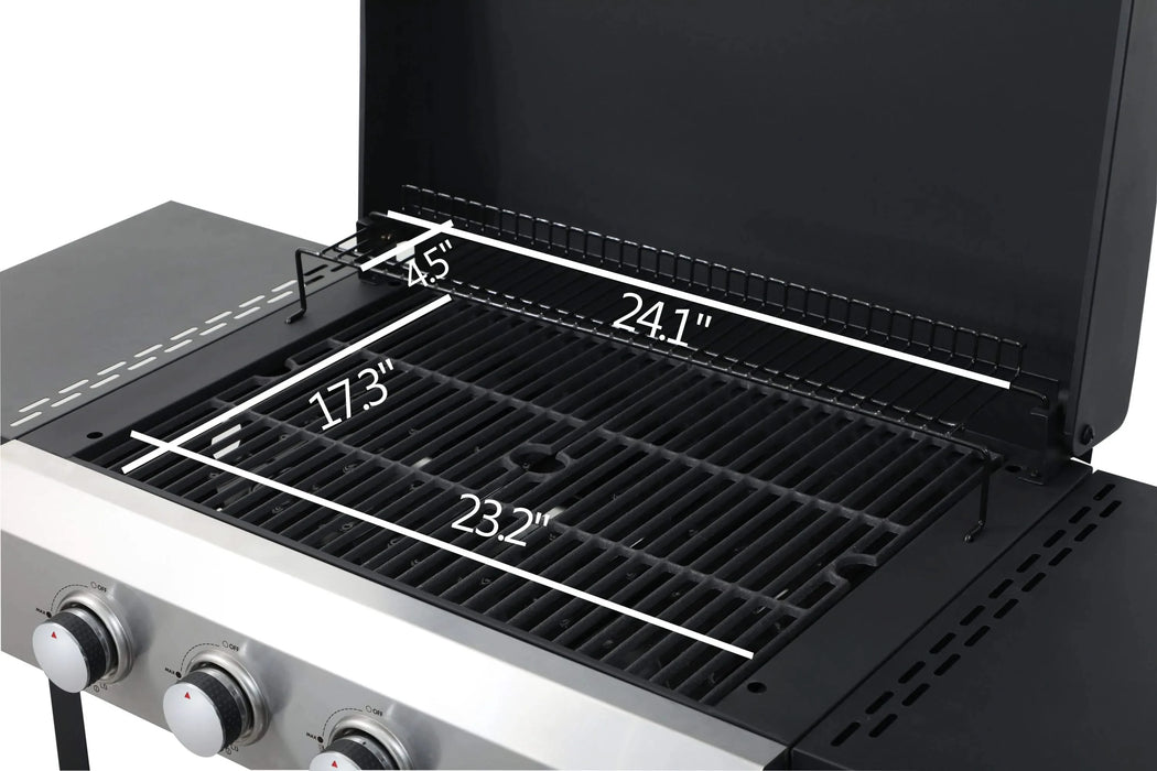 4-Burner Propane Gas BBQ Grill, SS Plancha, 49200BTU Output With Wire Enamel Cooking Grids For Outdoor Barbecue, Foldable Side Table, Hanging Basket, Stainless Steel Default -DTYStore