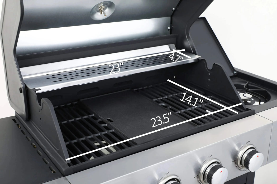 4-Burner Propane Gas BBQ Grill with Side Burner, 46790BTU Output With Enameled Cast Iron Cooking Grids For Outdoor Barbecue, Stainless Steel Default -DTYStore