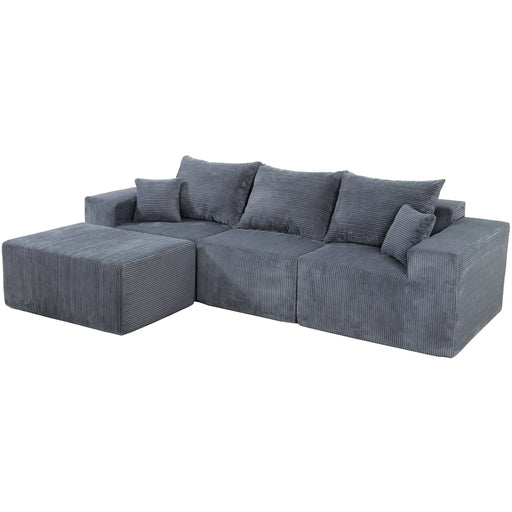 4-Piece Modular L-Shaped Sectional Sofa with Spacious Chaise Lounge, Grey Corduroy Upholstery, No Assembly Needed Default -DTYStore