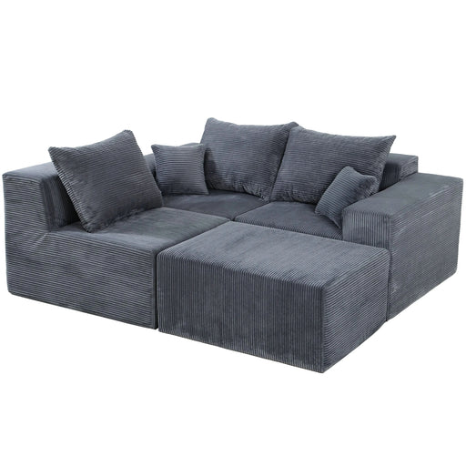 4-Piece Modular L-Shaped Sectional Sofa with Spacious Chaise Lounge, Grey Corduroy Upholstery, No Assembly Needed Default -DTYStore