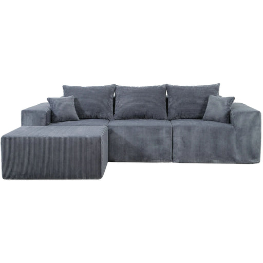 4-Piece Modular L-Shaped Sectional Sofa with Spacious Chaise Lounge, Grey Corduroy Upholstery, No Assembly Needed Default -DTYStore