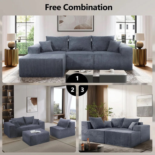 4-Piece Modular L-Shaped Sectional Sofa with Spacious Chaise Lounge, Grey Corduroy Upholstery, No Assembly Needed Default -DTYStore