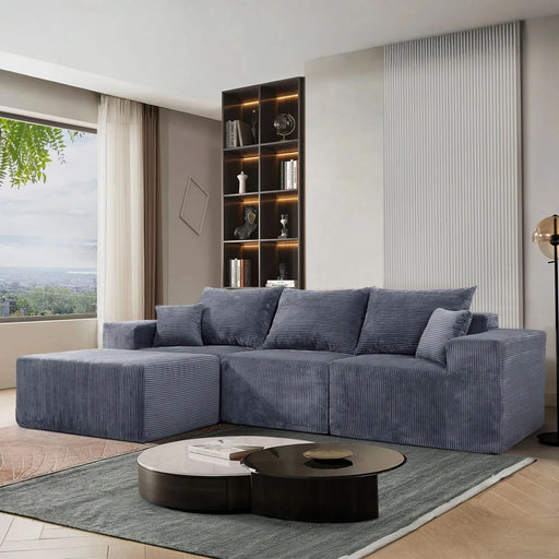 4-Piece Modular L-Shaped Sectional Sofa with Spacious Chaise Lounge, Grey Corduroy Upholstery, No Assembly Needed Default -DTYStore
