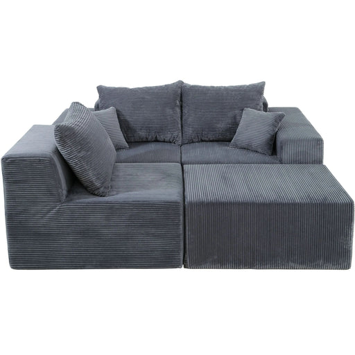 4-Piece Modular L-Shaped Sectional Sofa with Spacious Chaise Lounge, Grey Corduroy Upholstery, No Assembly Needed Default -DTYStore