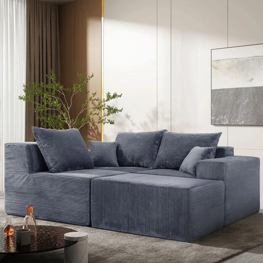 4-Piece Modular L-Shaped Sectional Sofa with Spacious Chaise Lounge, Grey Corduroy Upholstery, No Assembly Needed Default -DTYStore
