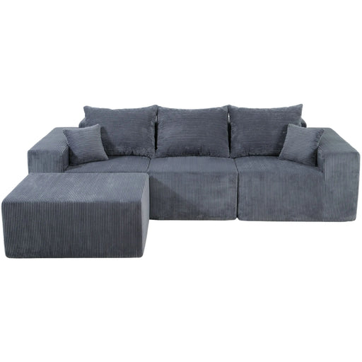 4-Piece Modular L-Shaped Sectional Sofa with Spacious Chaise Lounge, Grey Corduroy Upholstery, No Assembly Needed Default -DTYStore