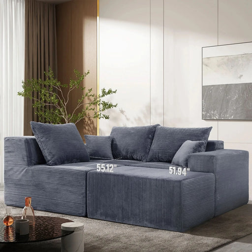4-Piece Modular L-Shaped Sectional Sofa with Spacious Chaise Lounge, Grey Corduroy Upholstery, No Assembly Needed Default -DTYStore