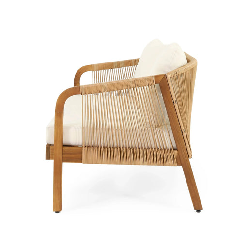 4-Pieces Acacia Wood Patio Furniture Set, Outdoor Furniture with Coffee Table, Patio Conversation Set Deep Seating with Soft Cushion, Porch Chairs for Garden, Backyard Porch Balcony, Brown & Beige Default -DTYStore