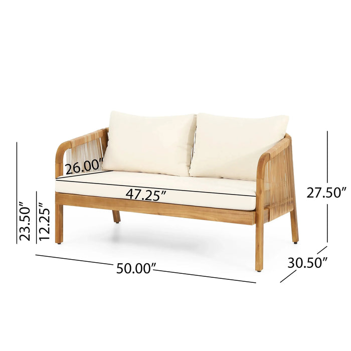 4-Pieces Acacia Wood Patio Furniture Set, Outdoor Furniture with Coffee Table, Patio Conversation Set Deep Seating with Soft Cushion, Porch Chairs for Garden, Backyard Porch Balcony, Brown & Beige Default -DTYStore